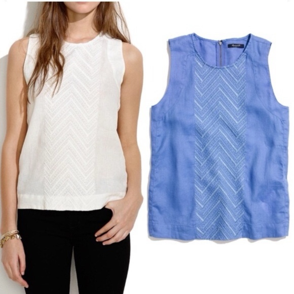 Madewell Sleeveless Chevron Lace Tank - White and Periwinkle Blue